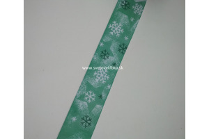 Stuha vianočná - snehové vločky 40 mm - Zelená