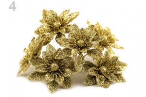 Vianočný kvet na drôtiku s flitrami Ø5,5 cm - Zlatá