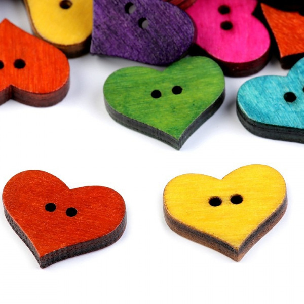 Gombík drevený dekoračný - Srdce - balenie 20 kusov