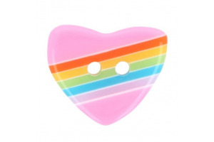 Gombík plastový - Srdce s farebnými pásikmi - 15 mm