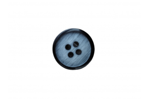 Gombík plastový - štvordierkový, šedý s čiernym okrajom - Ø15mm